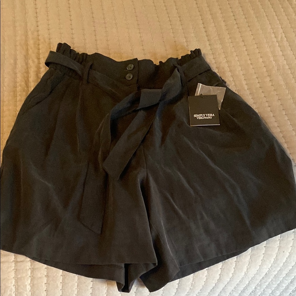 Simply Vera Wang Black High Waist Shorts with Paper-Bag Style